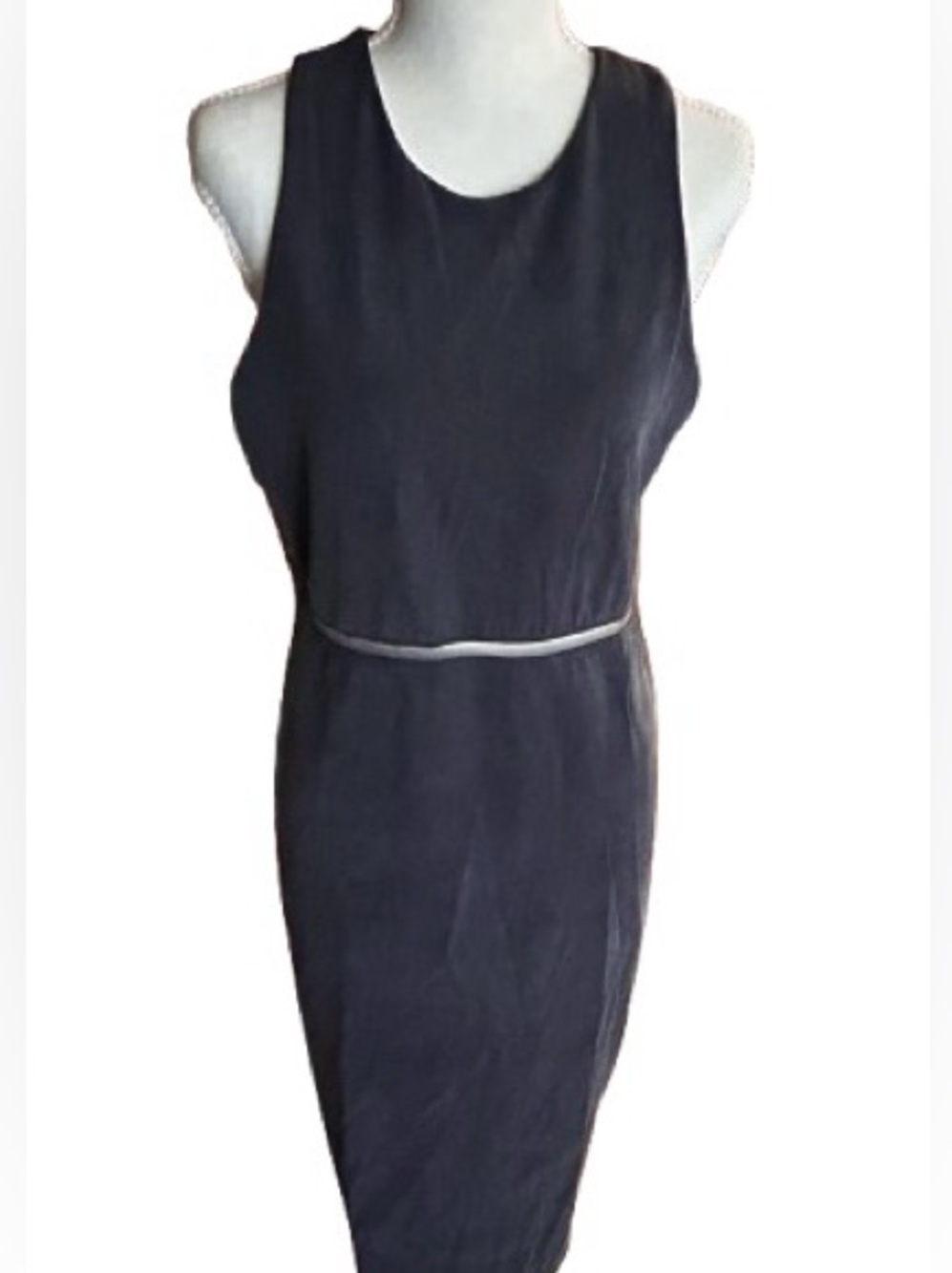 Super Soft KADA Charcoal Gray Black Dress Designer Sheer Illusion Midi Medium